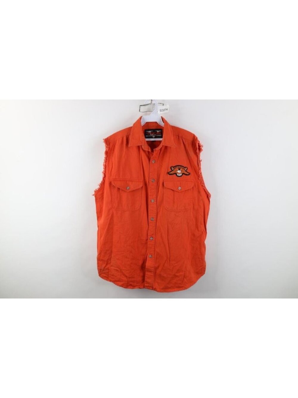 Vintage Y2K 2008 Mens Large Myrtle Beach Tribal Motorcycle Cut Off Button Shirt